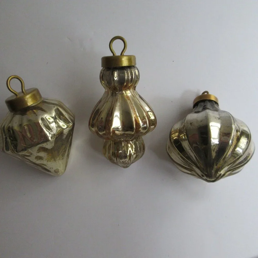 Crate&Barrel Gold Tone Mercury Glass Christmas Ornaments Set of 5 Retro Repro
